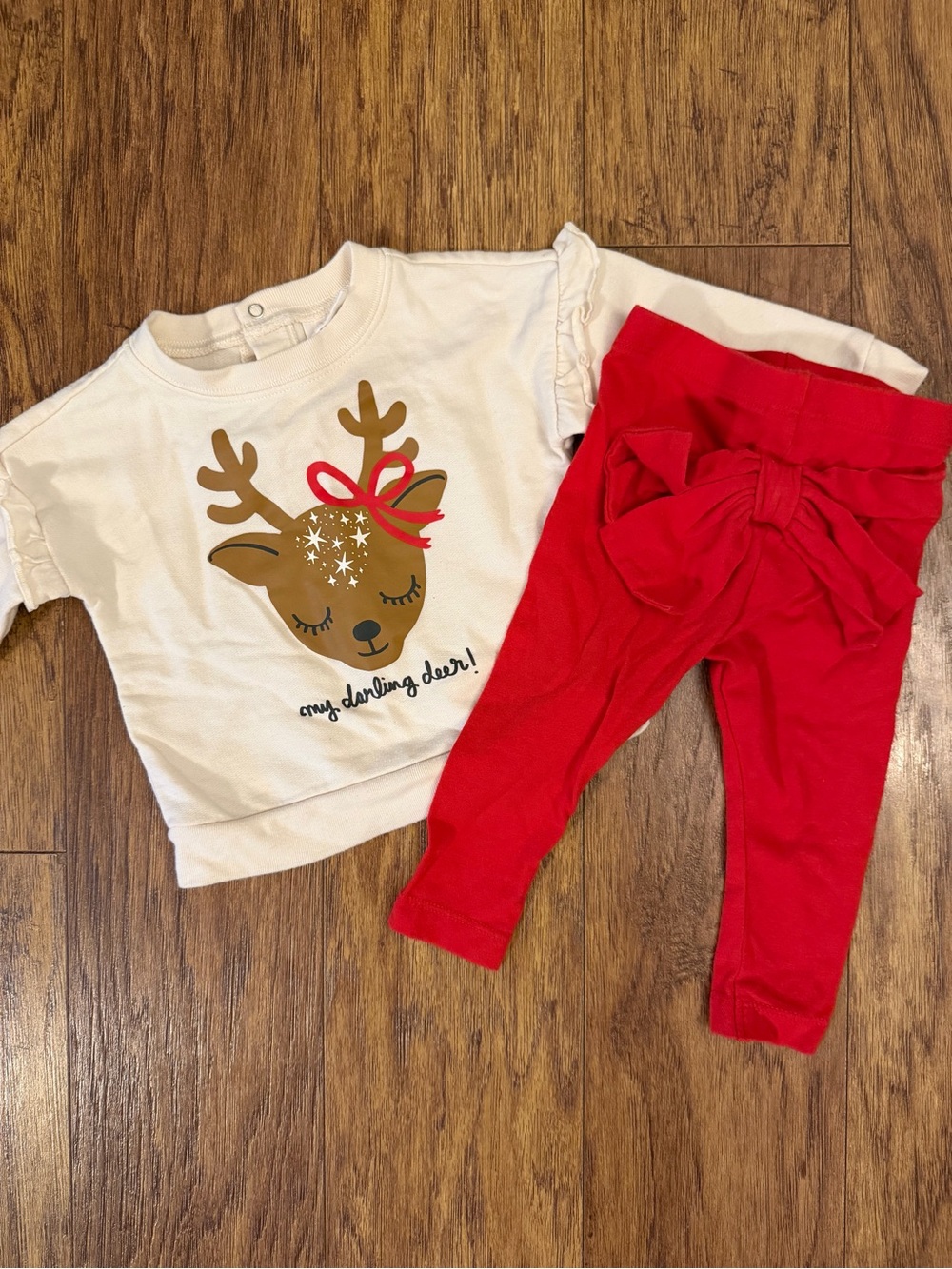 Cat & Jack Cream Top with Red Bow Leggings